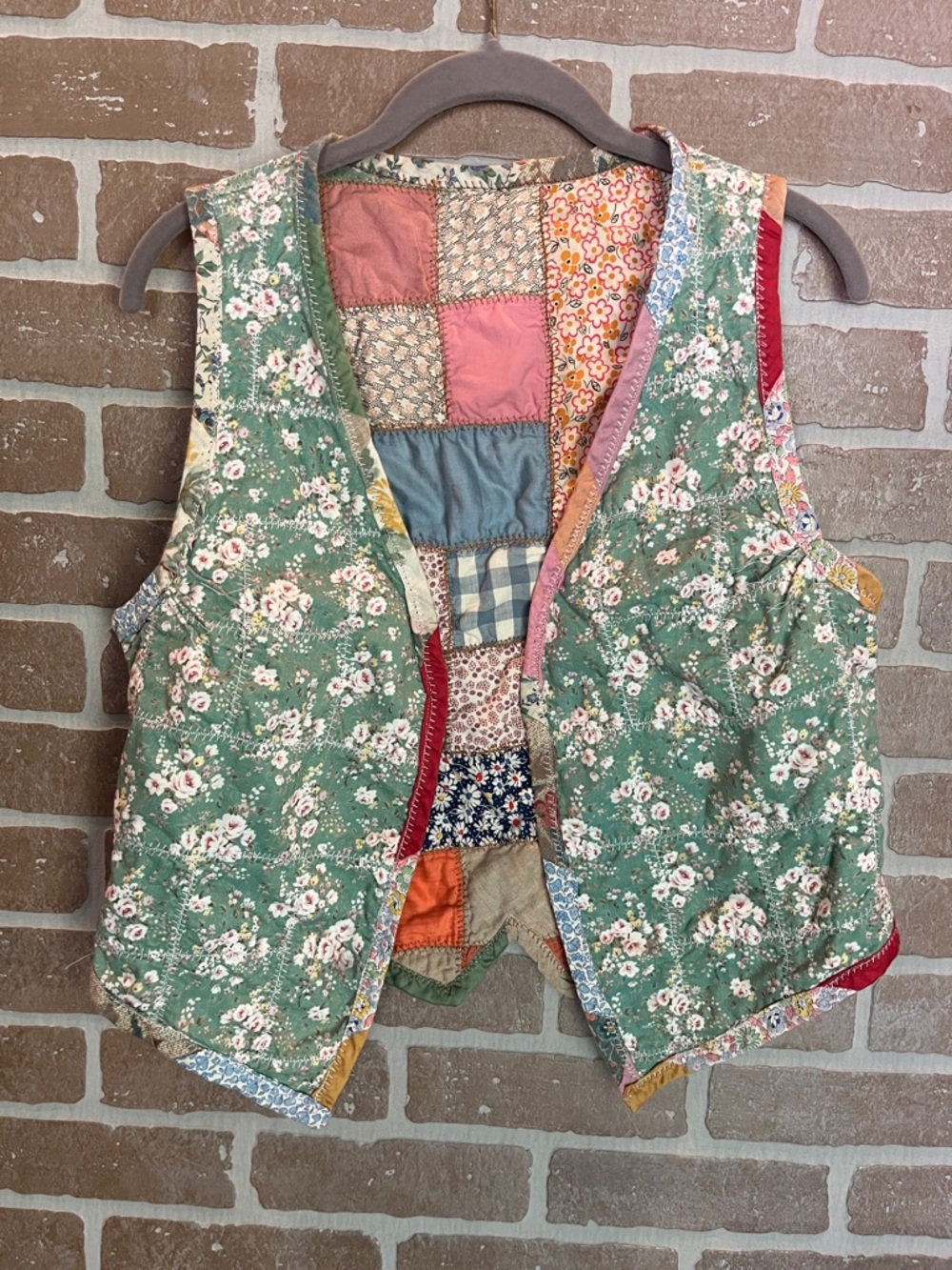 Vintage 90s quilted vest handmade one of a kind patchwork summer reversible - Picture 8 of 12